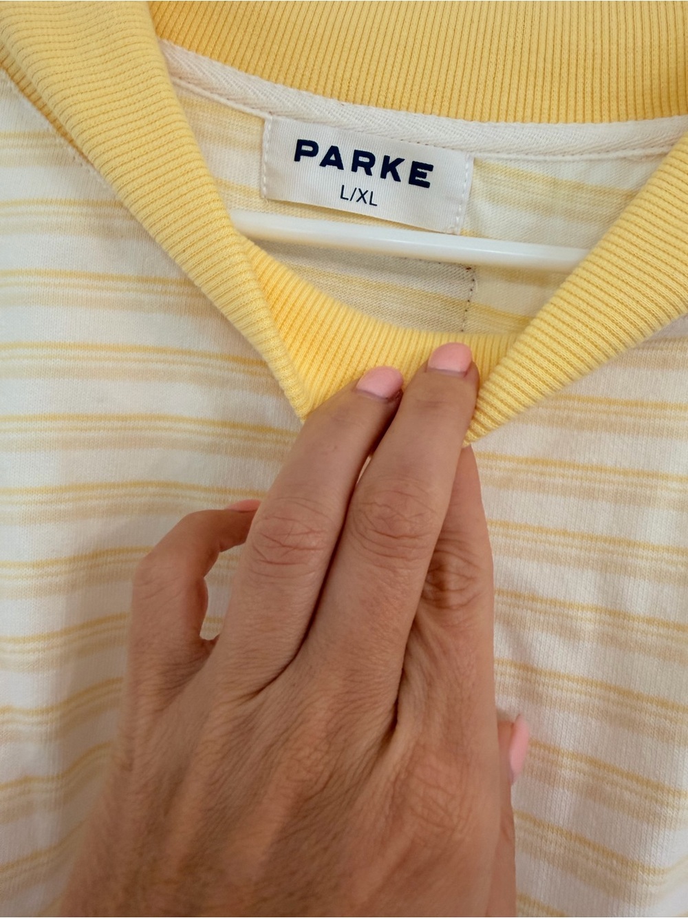 PARKE- Pale Yellow Striped Crewneck Sweater - Picture 2 of 2
